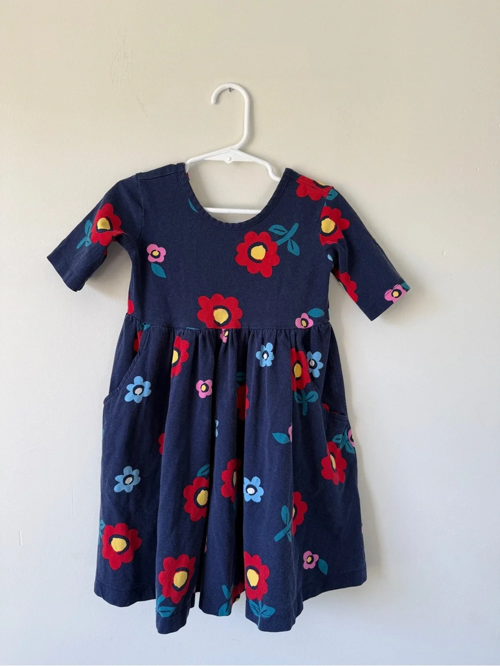 Hanna Andersson Navy Dress with Red & Yellow Floral Print